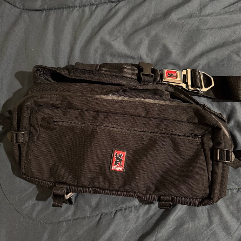 Chrome Industries Black Belt Bag with Adjustable Straps and Metal Hardware
